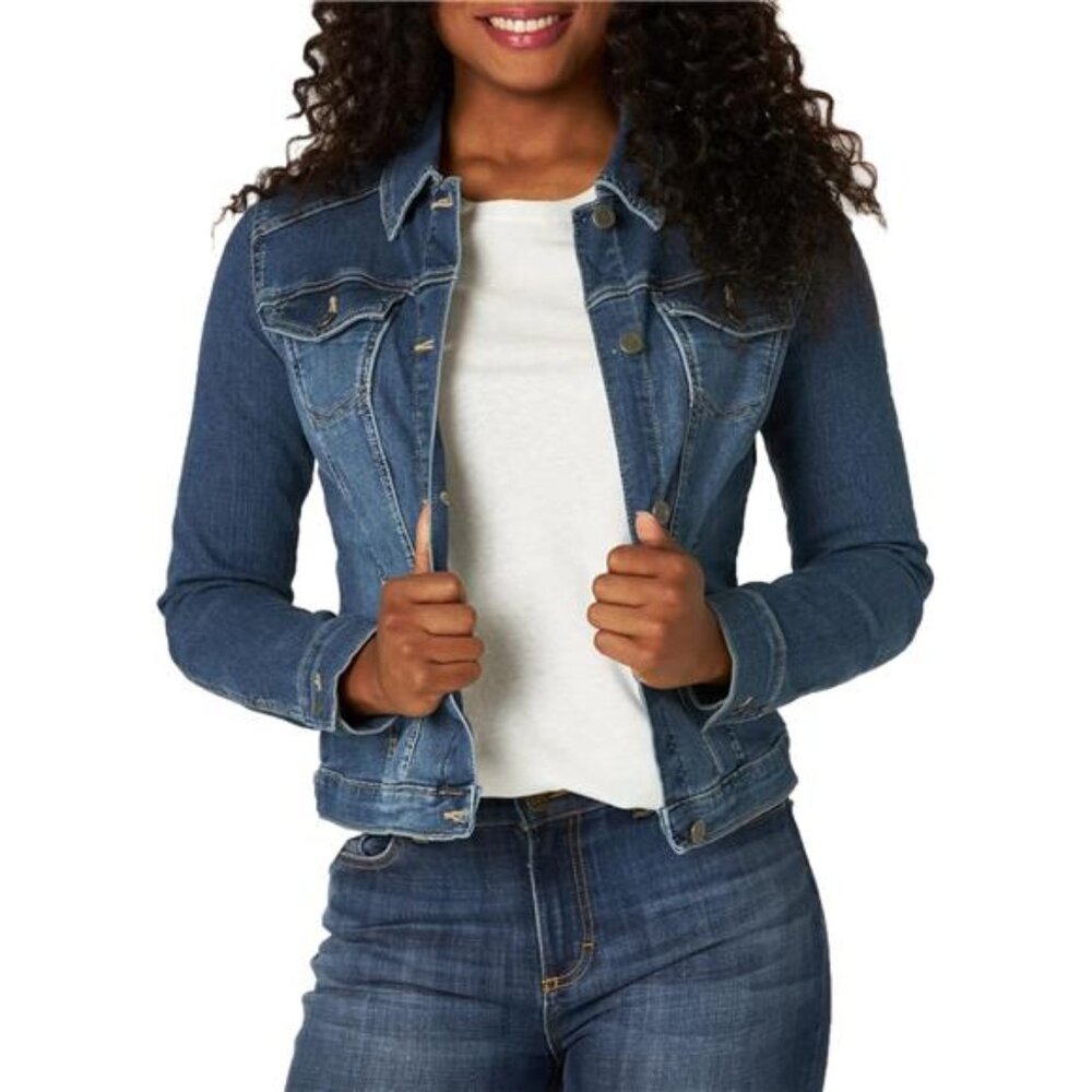 Womens Cropped Denim Jacket Stretch Jean Jacket Long Sleeve Casual Outerwear